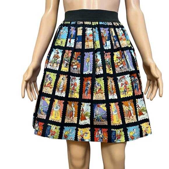 Hemet Loteria Card Print Skirt XL Fit And Flare Mini Dia De Los Muertos Mexican - Picture 1 of 9